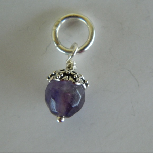 Solid 925 Sterling Silver Amethyst Dangle Charm - Picture 1 of 4